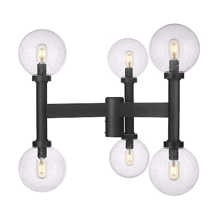 Z-Lite Laurent Outdoor Post Mount Fixture, 6-Light, 30 In.W x 27 In.H, Black/Clear Seedy 599MP6-BK